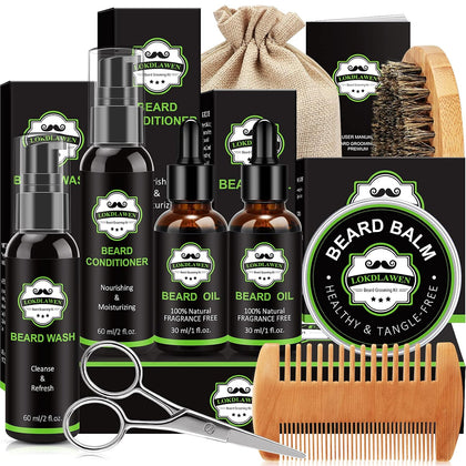 Beard Kit for Men Fathers Day Dad Gifts with Beard Wash, Beard Conditioner, Beard Oil, Beard Balm, Brush, Comb