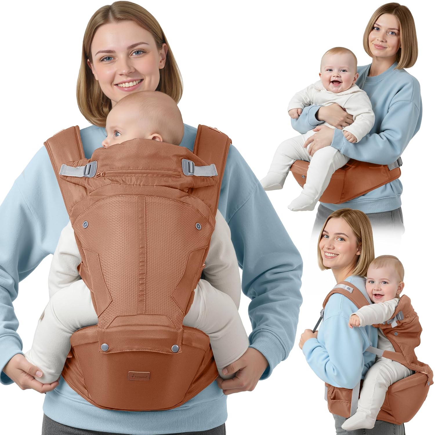 6-in-1 Baby Carrier with Hip Seat, Ergonomic Newborn to Toddler Carrier 7–50 lbs, Front Back Hip Carry, Lumbar