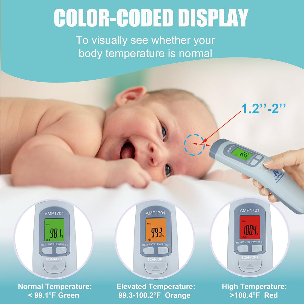 Medical Grade Forehead Thermometer for Adults, Kids, Baby, Non-Contact Digital Infrared Thermometer, Instant Read