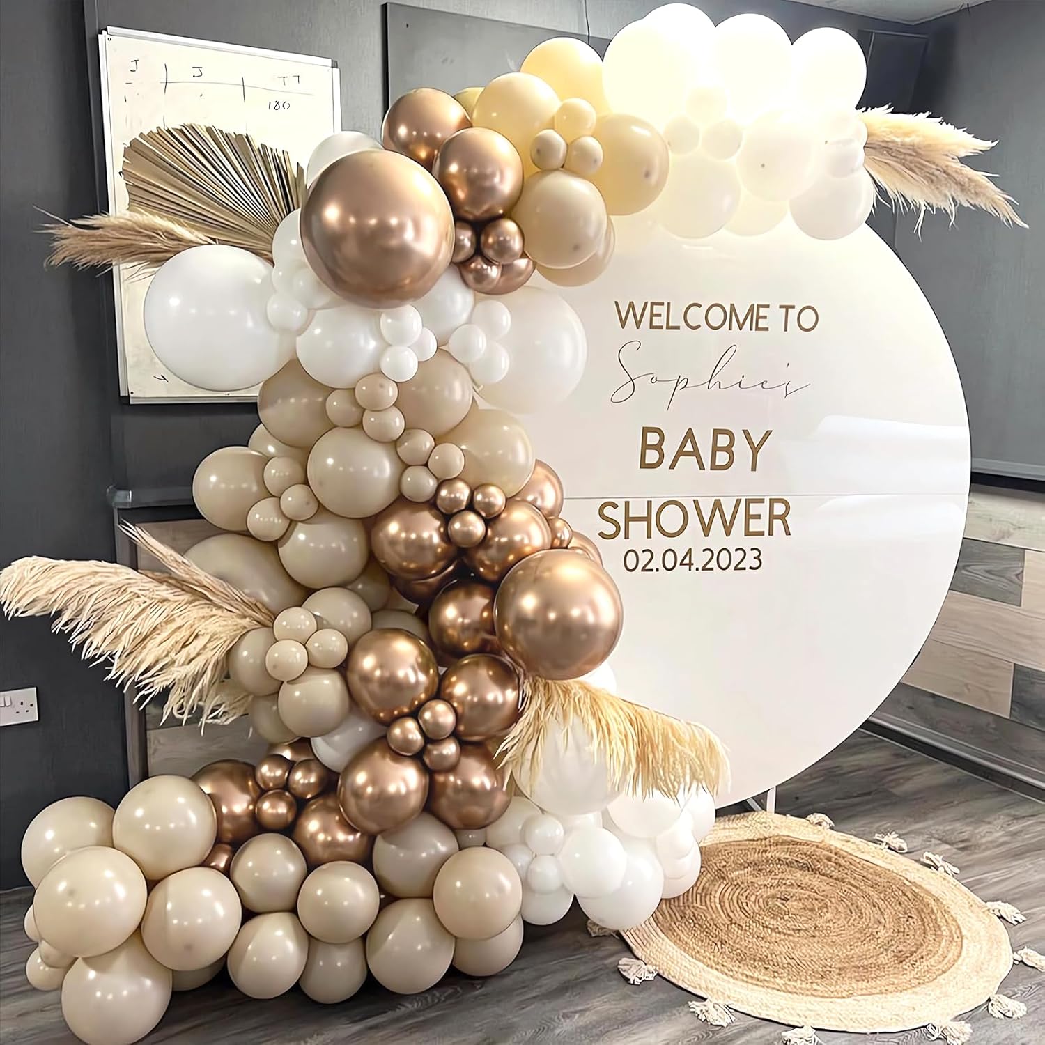 White Sand Metallic Champagne Gold Balloons Garland Arch Kit,152PCS White Neutral Balloons with Clear Balloons for
