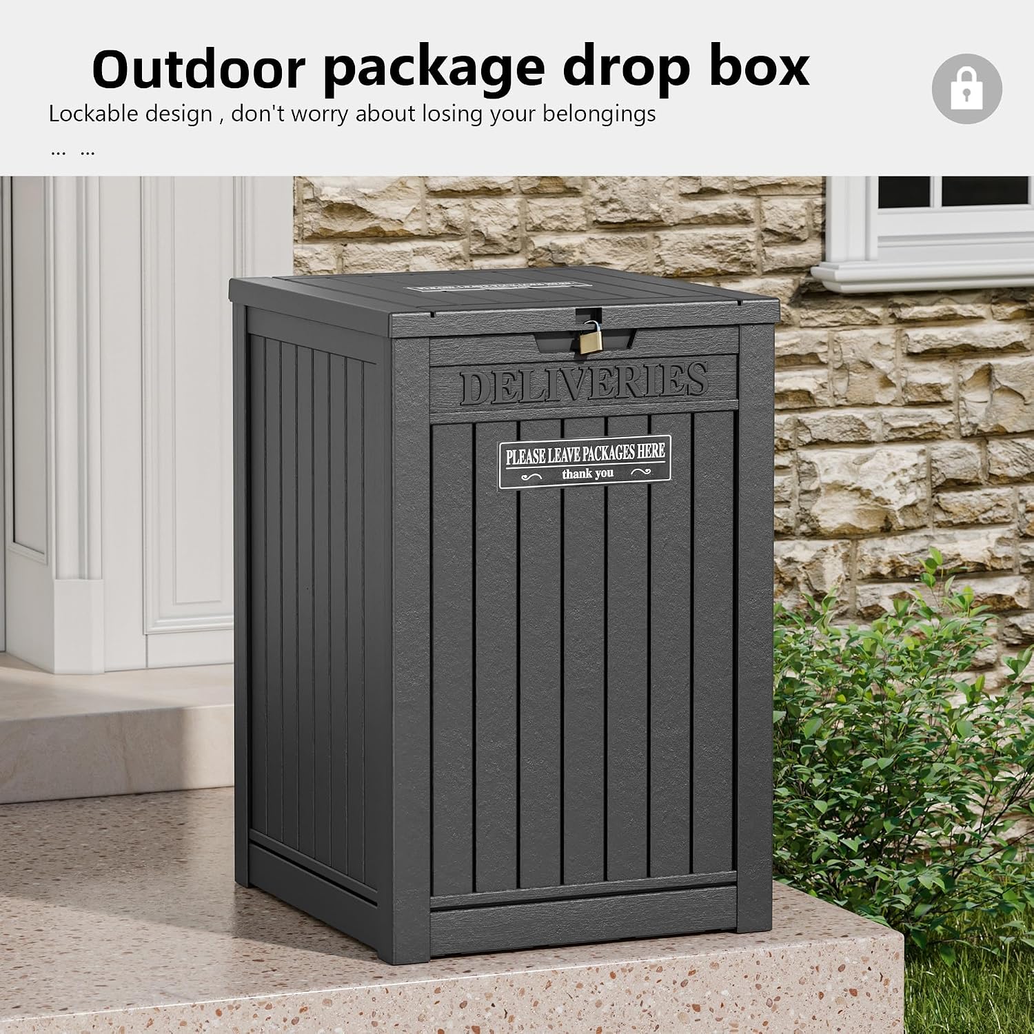 Package Delivery Box for Outside, Waterproof Outdoor Storage, Black