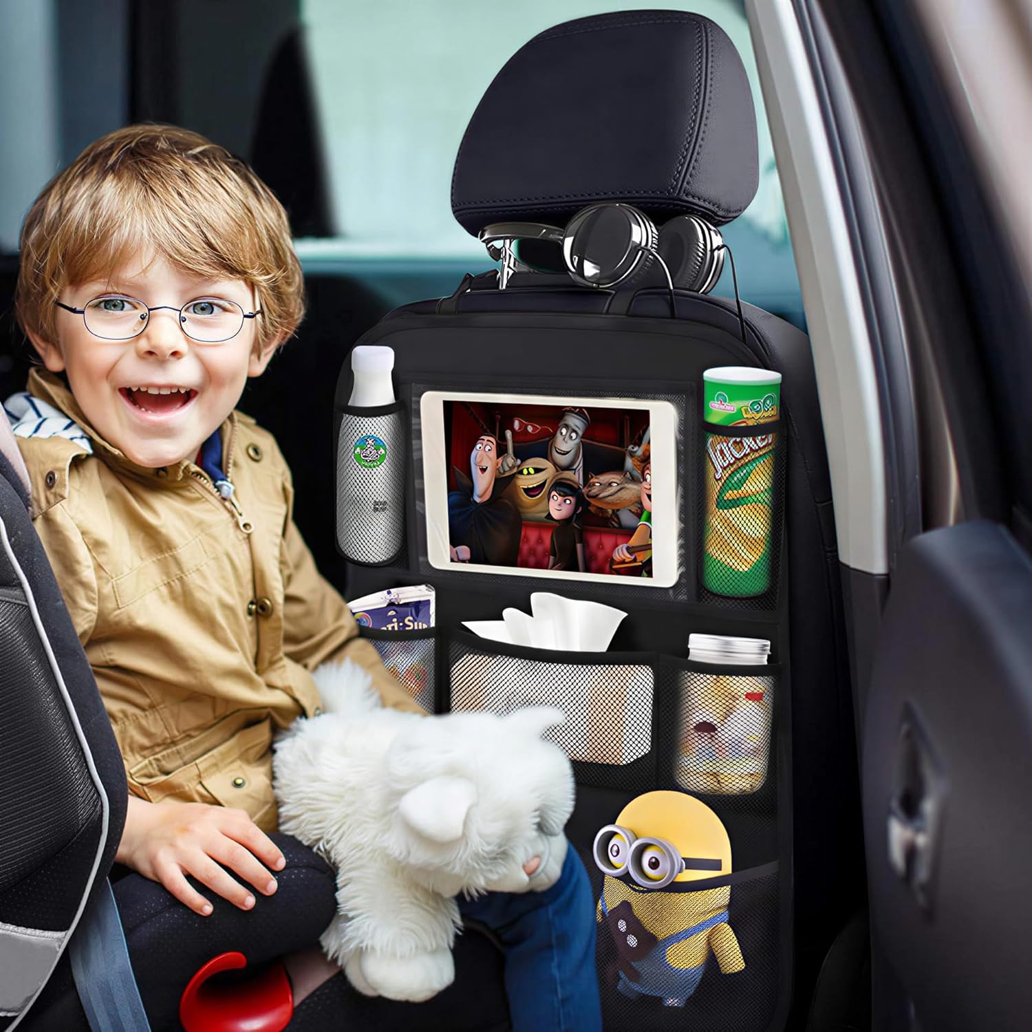 Backseat Car Organizer Mats Back Seat Organizers and Storage Bag with Touch Screen Tablet Holder for Kids Toddlers