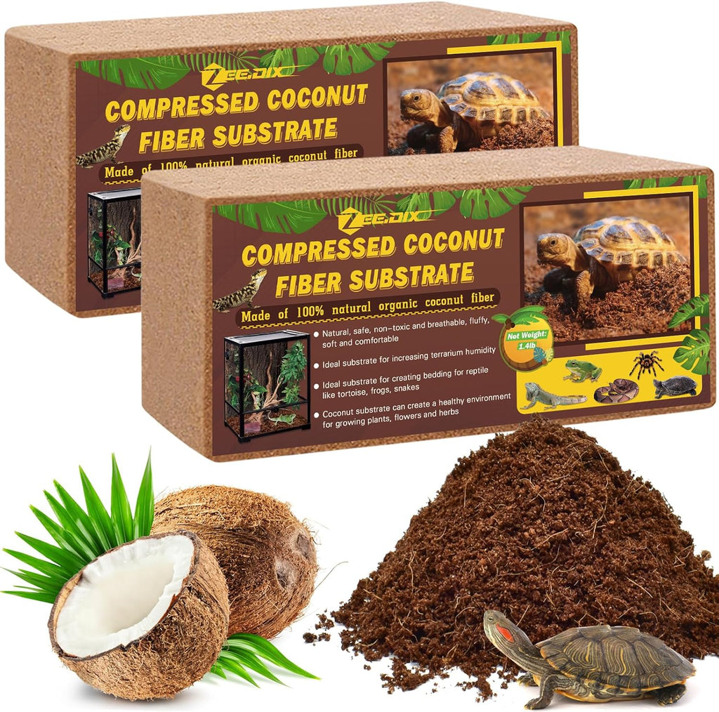 2 Pack Coconut Fiber Substrate, Premium Coco Coir Reptile Substrate | 100% Coconut Husk Terrarium Bedding for