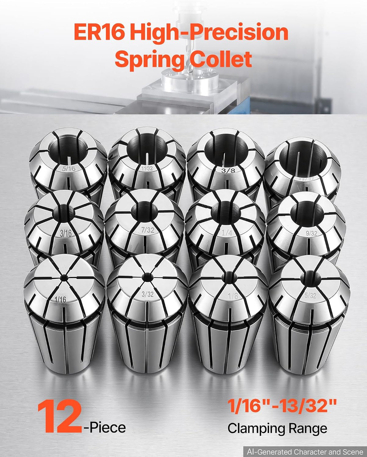 VEVOR ER16 Collet Set 1/16"-13/32" 12 Piece ER16 Spring Collet Chuck Set