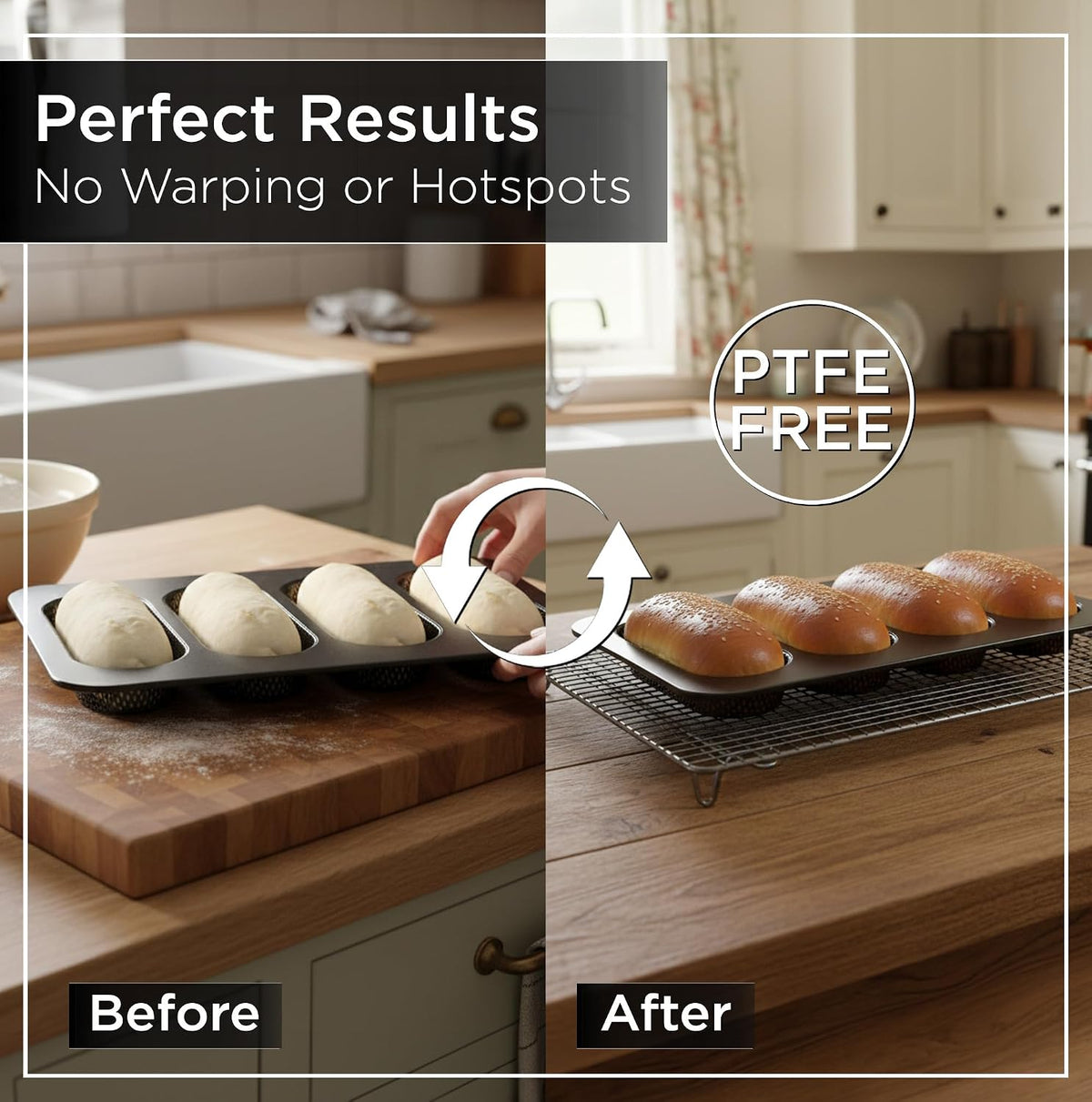 Perforated Hot Dog Bun Baking Pan - Nonstick Bread Mold