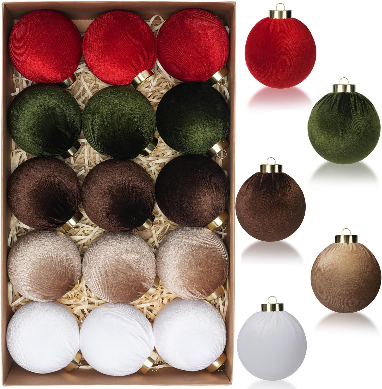 Christmas Tree Ornaments Velvet Balls, 15 Pack 3.15 Inch Shatterproof Neutral Hanging Ornaments for Christmas Xmas