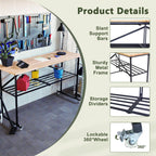 68.5" Adjustable Workbench, Heavy Duty Folding Work Table with Wheels, Workshop Tool Bench 2000 LBS, Metal with