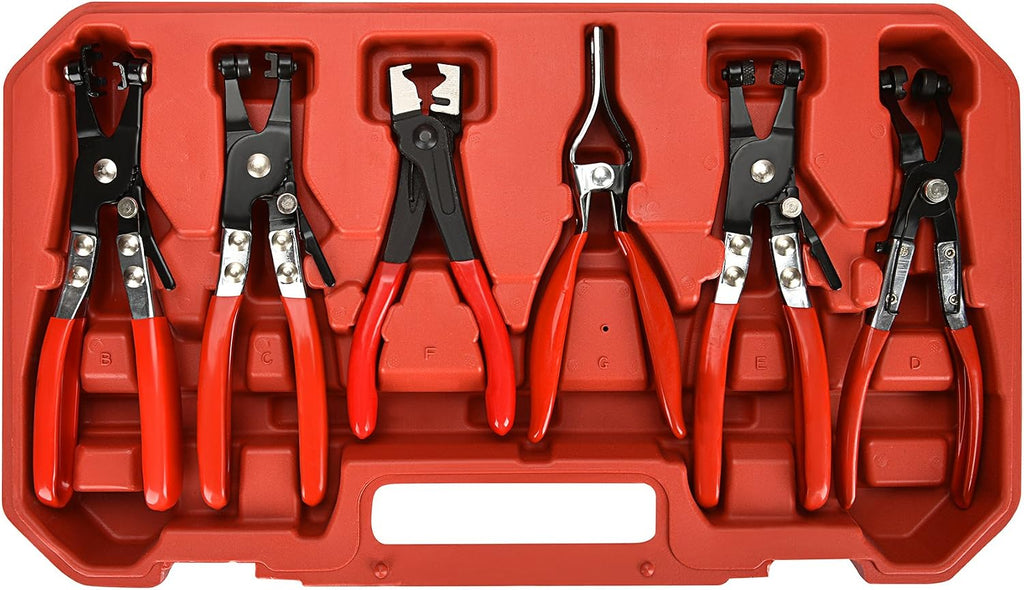 9pc Hose Clamp Pliers, Professional Automotive with Flexible Wire Long Reach, Clic R Type Swivel Jaw and Flat Band