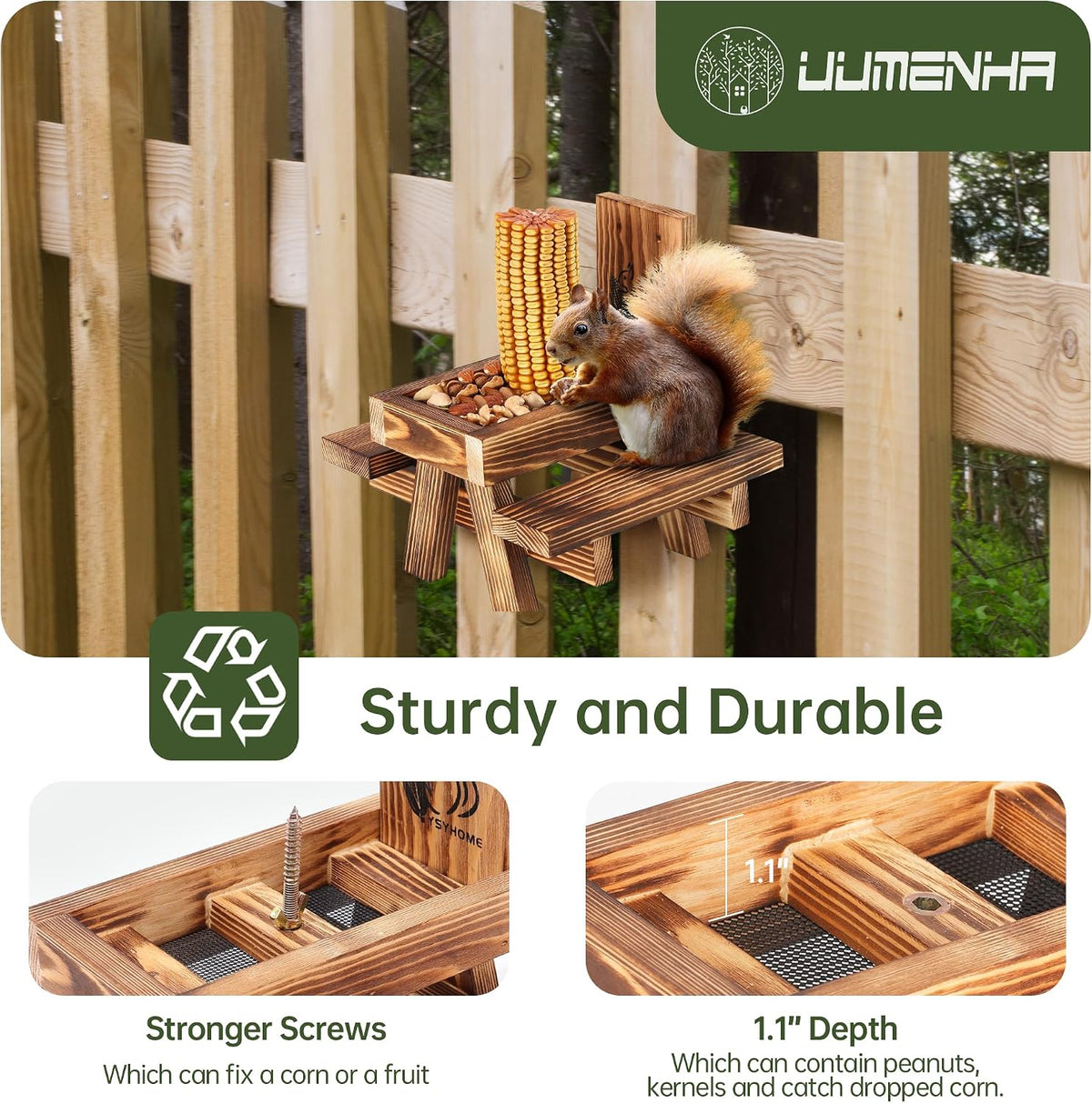 Squirrel Feeder for Outside,Carbonized Squirrel Picnic Table Feeder