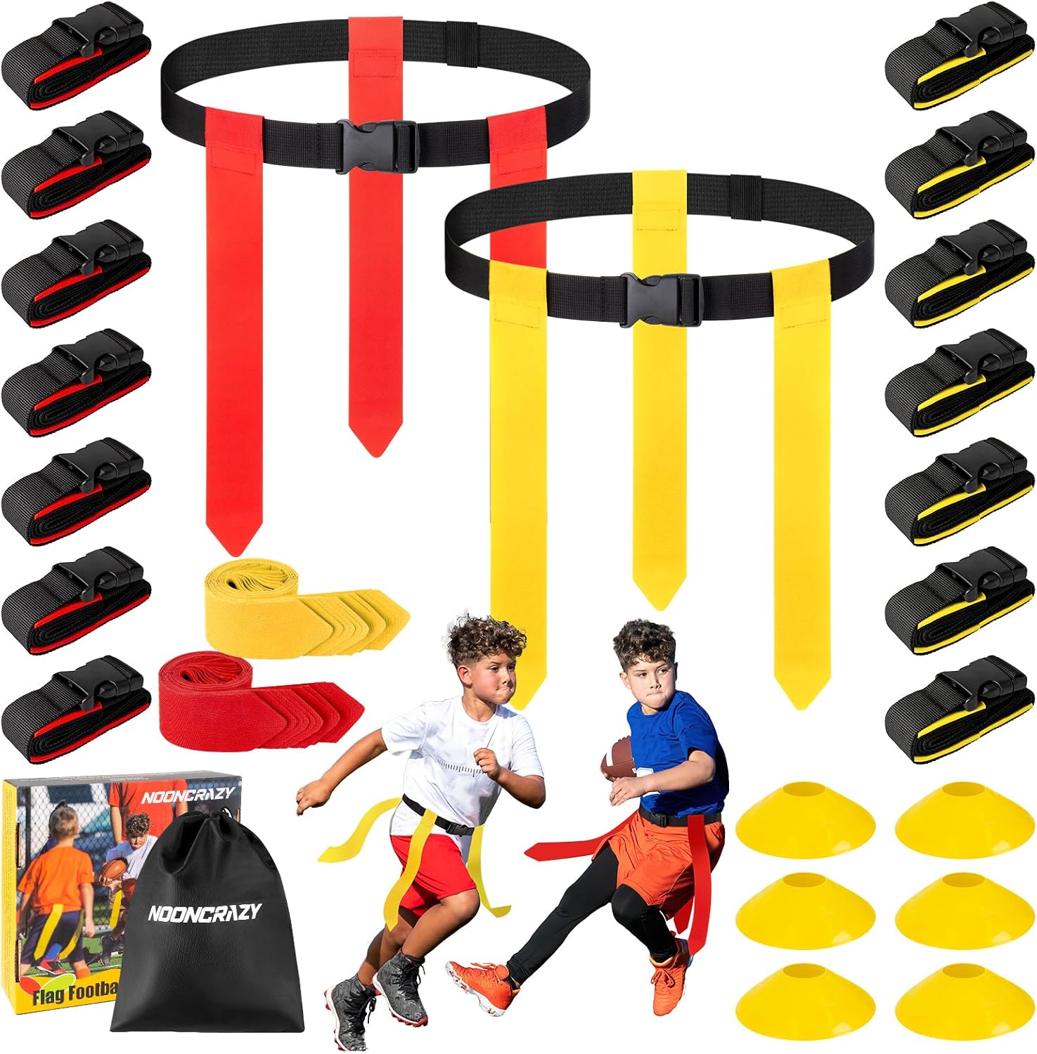 Flag Football Belts, 14 Player Flag Football Set for Kids, Youth, Adult | Adjustable Flag Football for Waist 22-43"