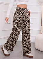 Women's High Waisted Jeans Wide Leg Leopard Print Denim Pants