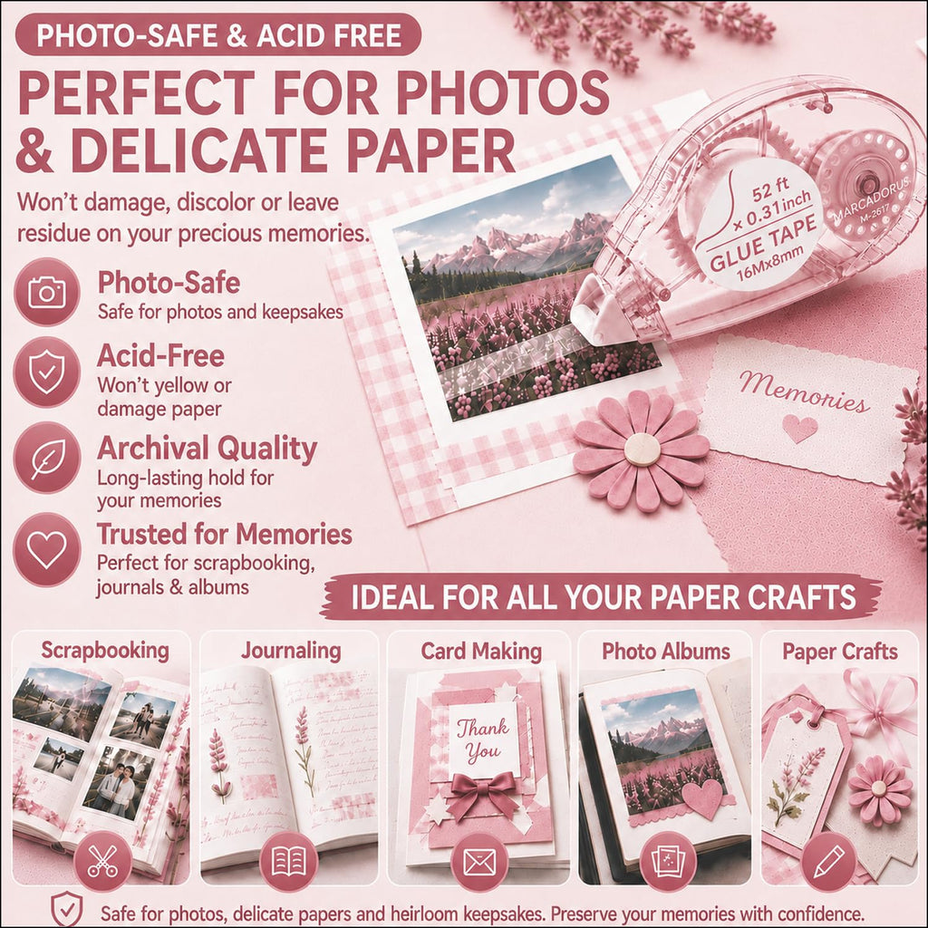 Double Sided Tape Roller, Scrapbook Glue Tape 6 Pack, Extra-Long
