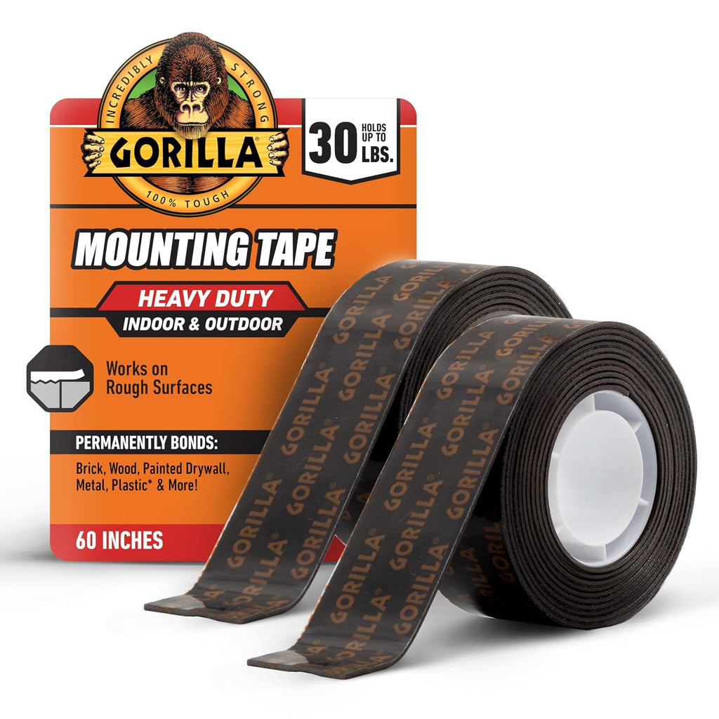 Heavy Duty Double Sided Mounting Tape, 1" x 60", Black, 2-Pack