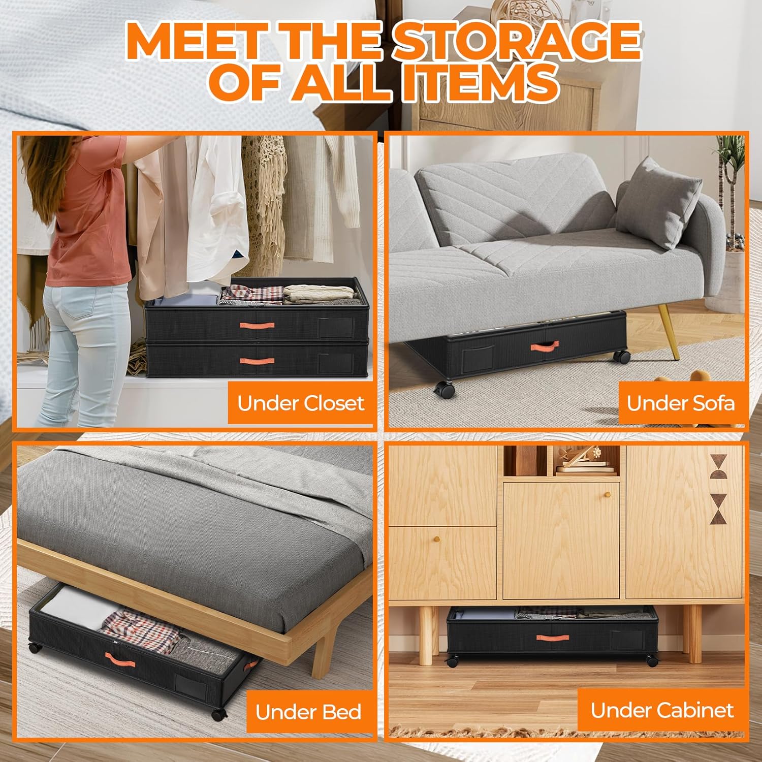 Under Bed Storage with Wheels,2-Pack Under Bed Storage Containers with Clear Lids,XXL Large Under the Bed Storage