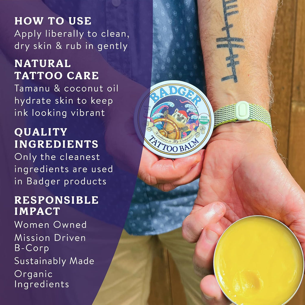 Organic Tattoo Aftercare Balm, Soothing & Moisturizing, 2 oz Tin