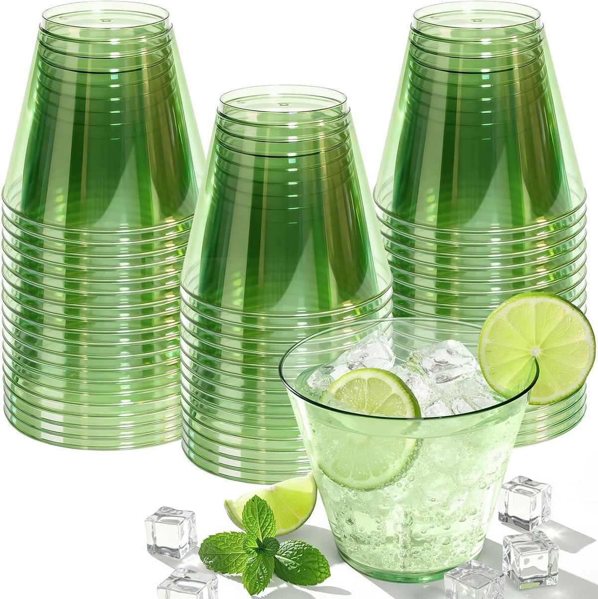 9 OZ Green Disposable Plastic Cups Cocktail Cup 50 Pack