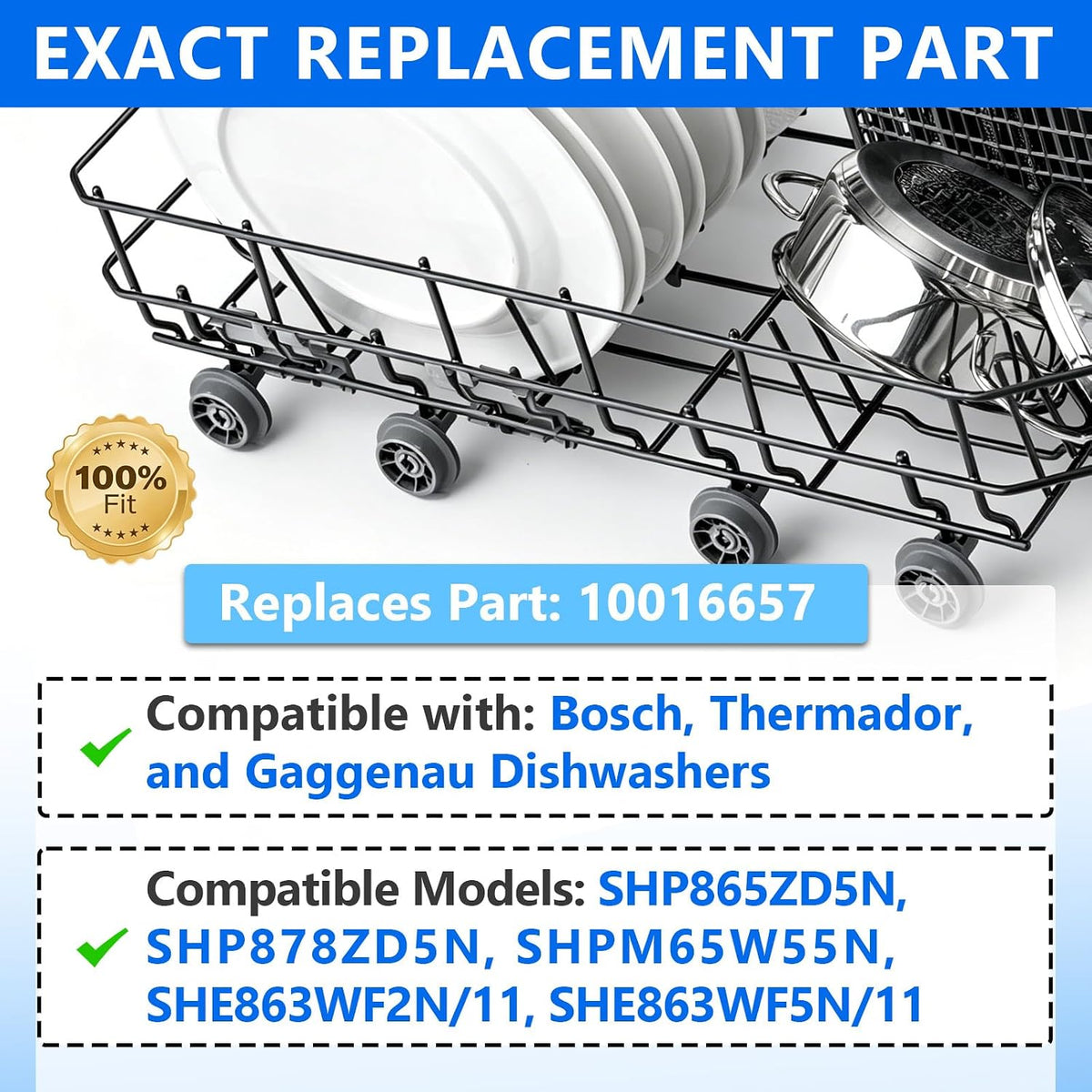 10016657 Dishwasher Extended Lower Rack Wheels Kit Fit for Bosch, 8-Pack