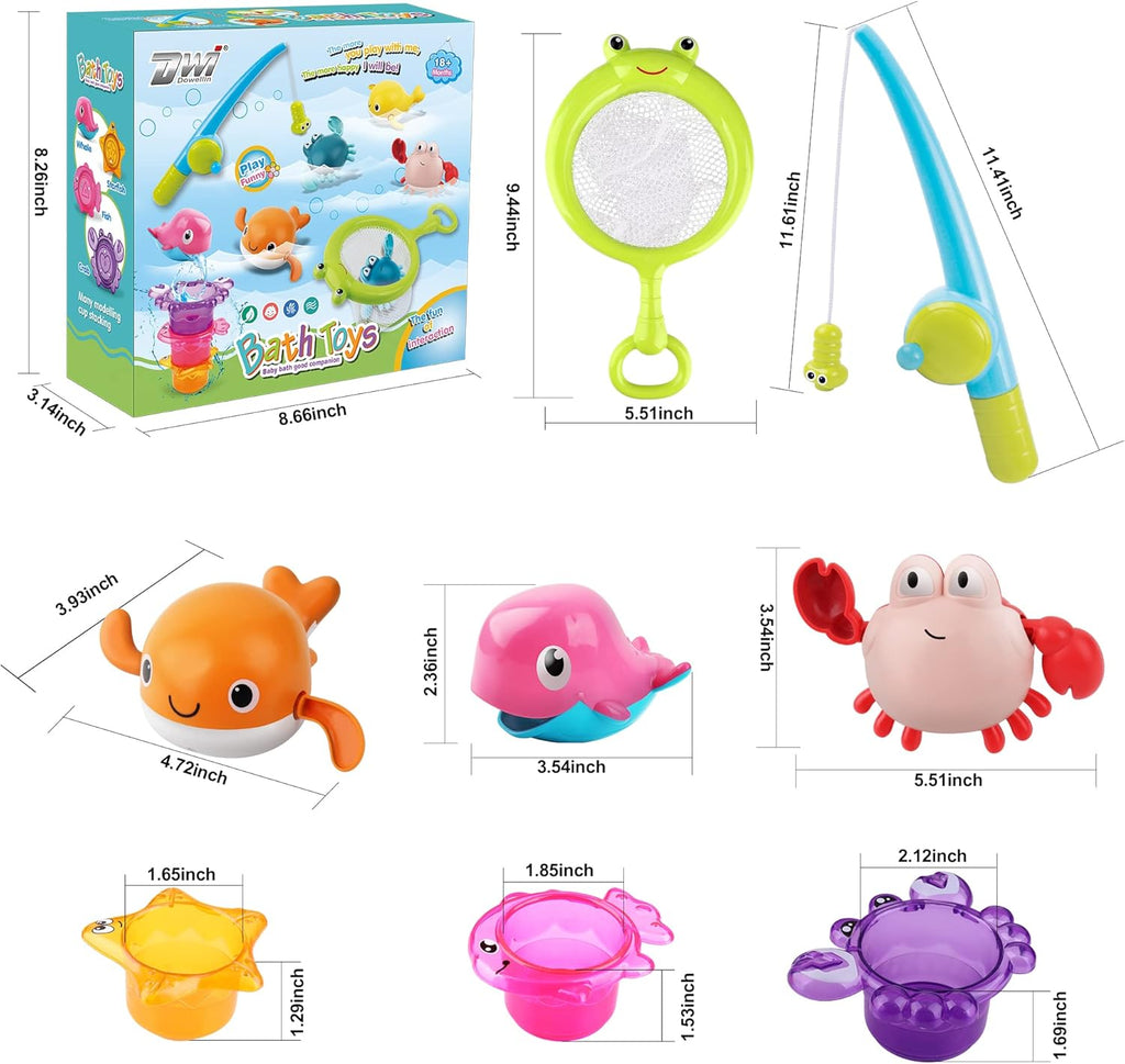 Bath Toy for Toddlers ,Bathtub Toy with Floating Mold Free Swimming Toys and Stacking Cups,Magnetic Fishing Game for