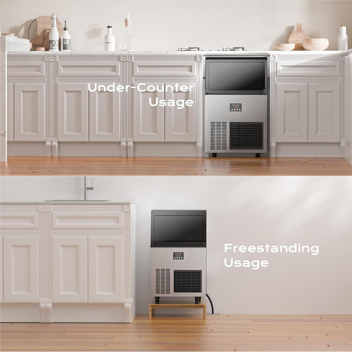 Commercial Ice Maker Machine 200lbs/24H, Air Cooled Under Counter Ice Maker with 50lbs Ice Storage, Stainless Steel