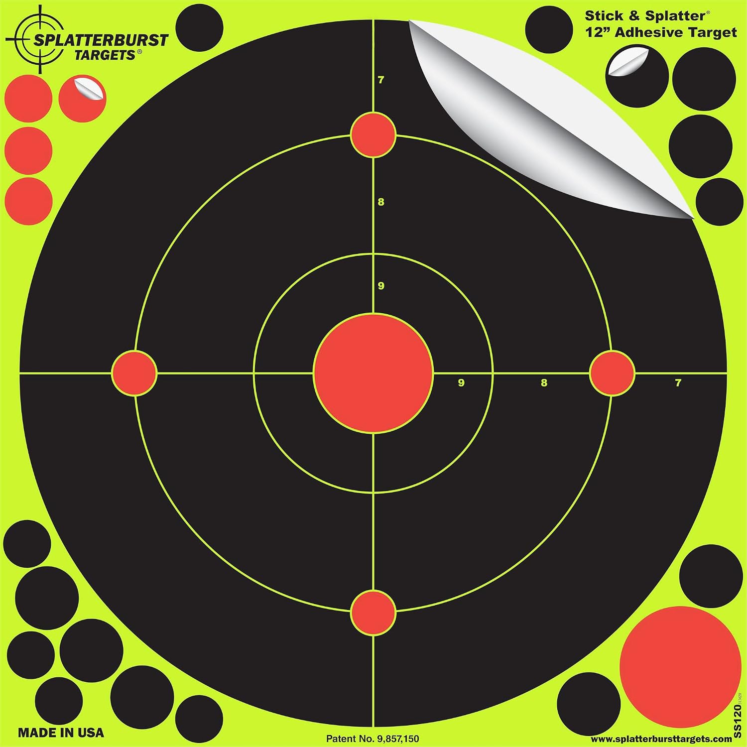 12 inch Stick & Splatter Self Adhesive Shooting Targets - Gun - Rifle - Pistol - Airsoft - BB Gun - Pellet Gun - Air