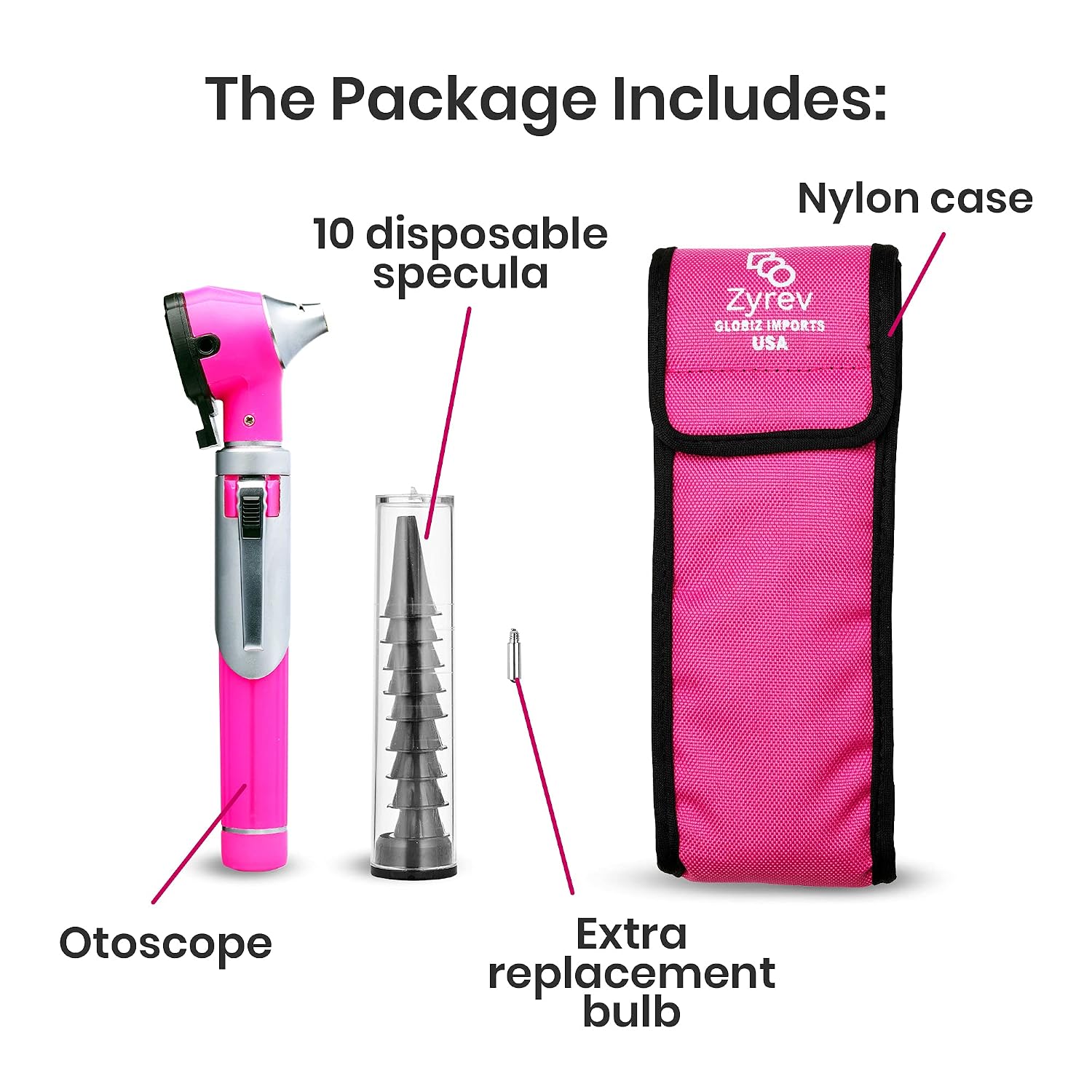 ZetaLife Otoscope - Ear Scope with Light, Ear-Infection Detector, Pocket Size (Pink Color)