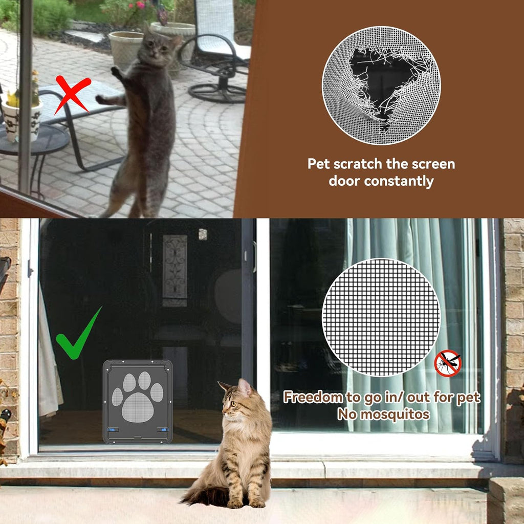 Cat Screen Door, Flap Opening 8 x 10 inches, Cat Door for Porch Screen, Magnetic Self-Closing Small Pet Door for