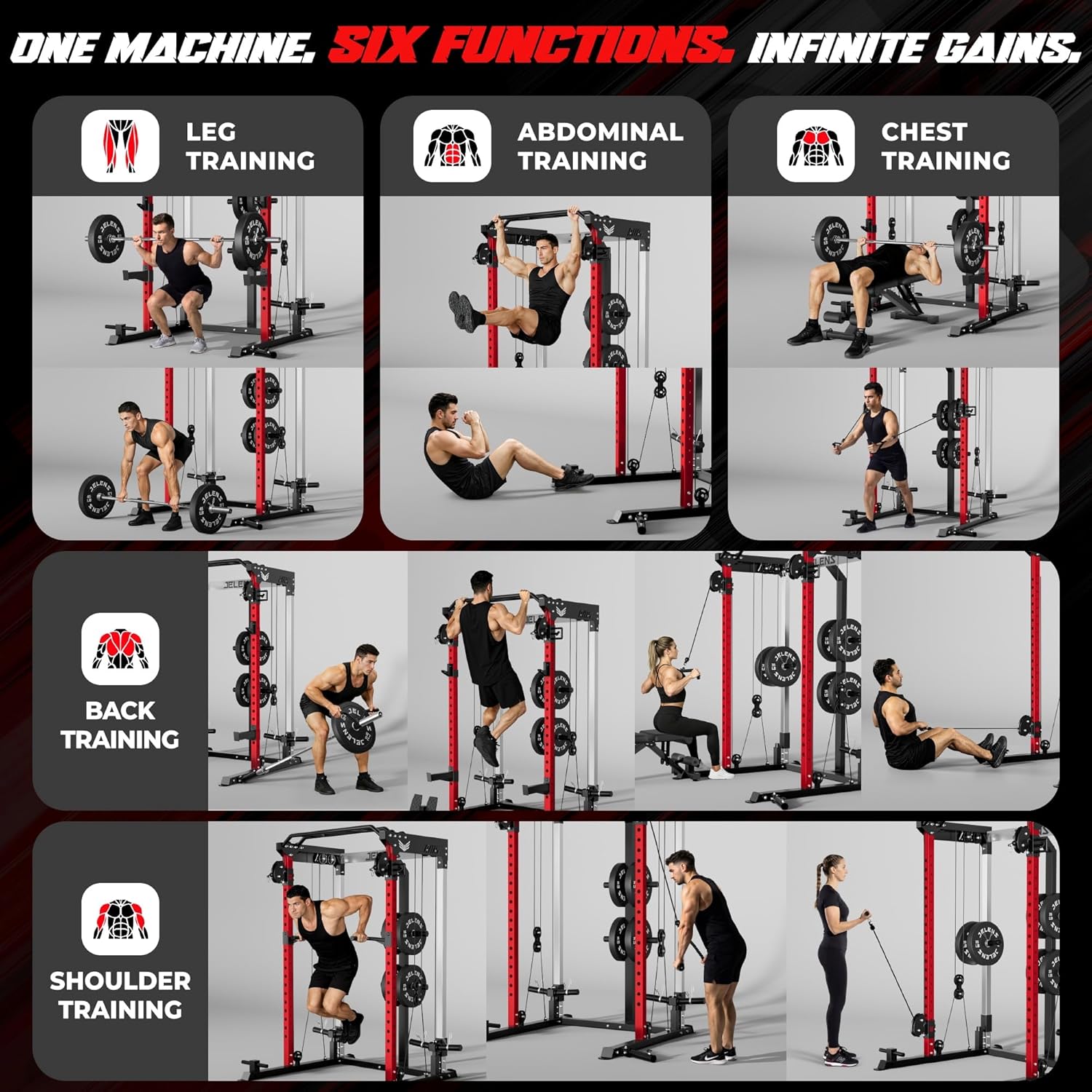 C21 Power Cage, 2000LBS Multi-Function Power Rack with Independent Dual Pulley System, All-in-One Squat Rack for