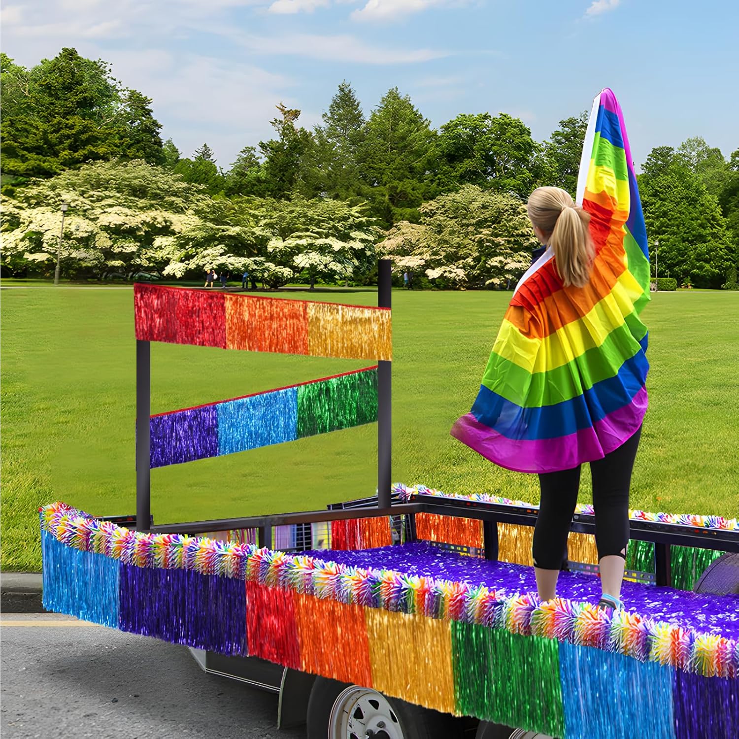 Rainbow Foil Fringe Garland Party Decorations, 12 Feet Rainbow Tinsel Metallic Glitter Banner, Hanging Table Skirts