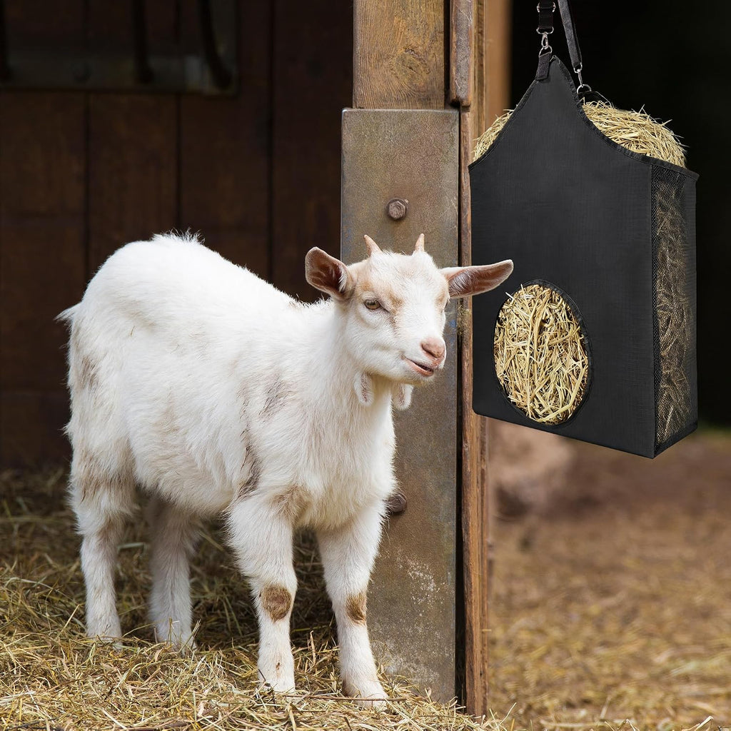 Horse Hay Bag Feeder, Slow Feed Hay Bag Suitable for Goats, Donkeys, and Horses, with Metal Ring and Adjustable Strap
