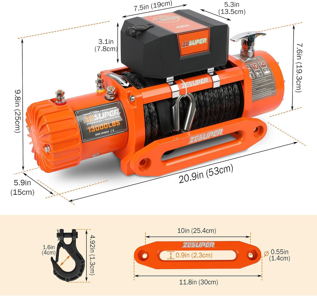 13000 lb Recovery Winch 12V IP68 Waterproof for Jeep Truck Trailer