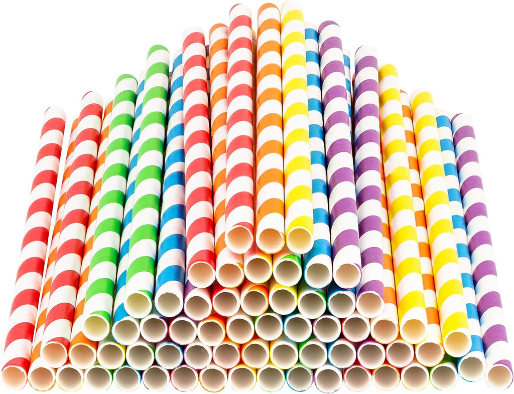 Paper Straws 400 Pack Biodegradable Colorful Striped Design 8.25" Straw for Everyday/Birthday Party/Baby
