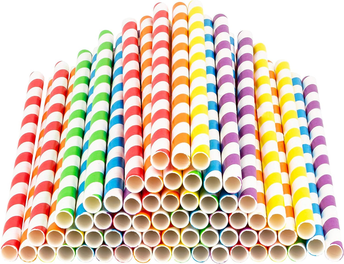 Paper Straws 400 Pack Biodegradable Colorful Striped Design 8.25" Straw for Everyday/Birthday Party/Baby