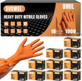 HEAVY DUTY 8 Mil Orange Nitrile Gloves, Diamond Textured Disposable Industrial Mechanic Rubber Gloves 1000PCs