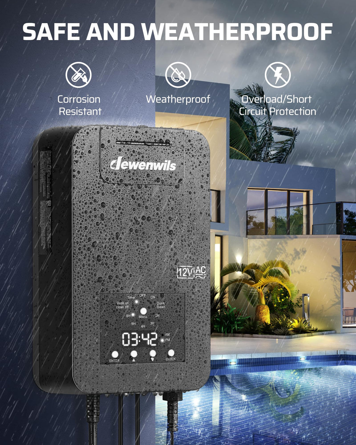 DEWENWILS 200W Low Voltage Transformer with Photocell Sensor & Timer