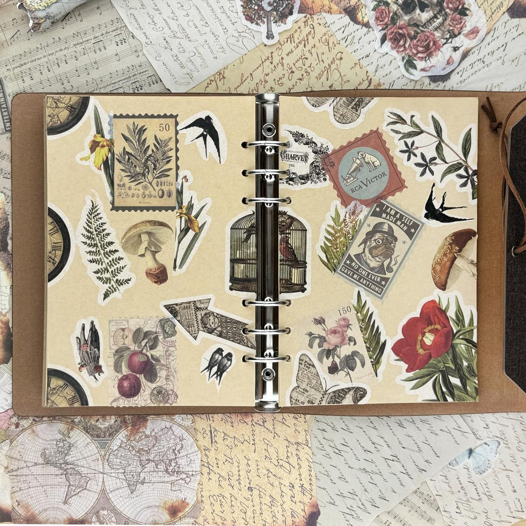 Vintage Aesthetic Scrapbook Supplies Kit with Scrapbook Paper, Stickers, Bookmarks for Scrapbooking, DIY Albums, Junk