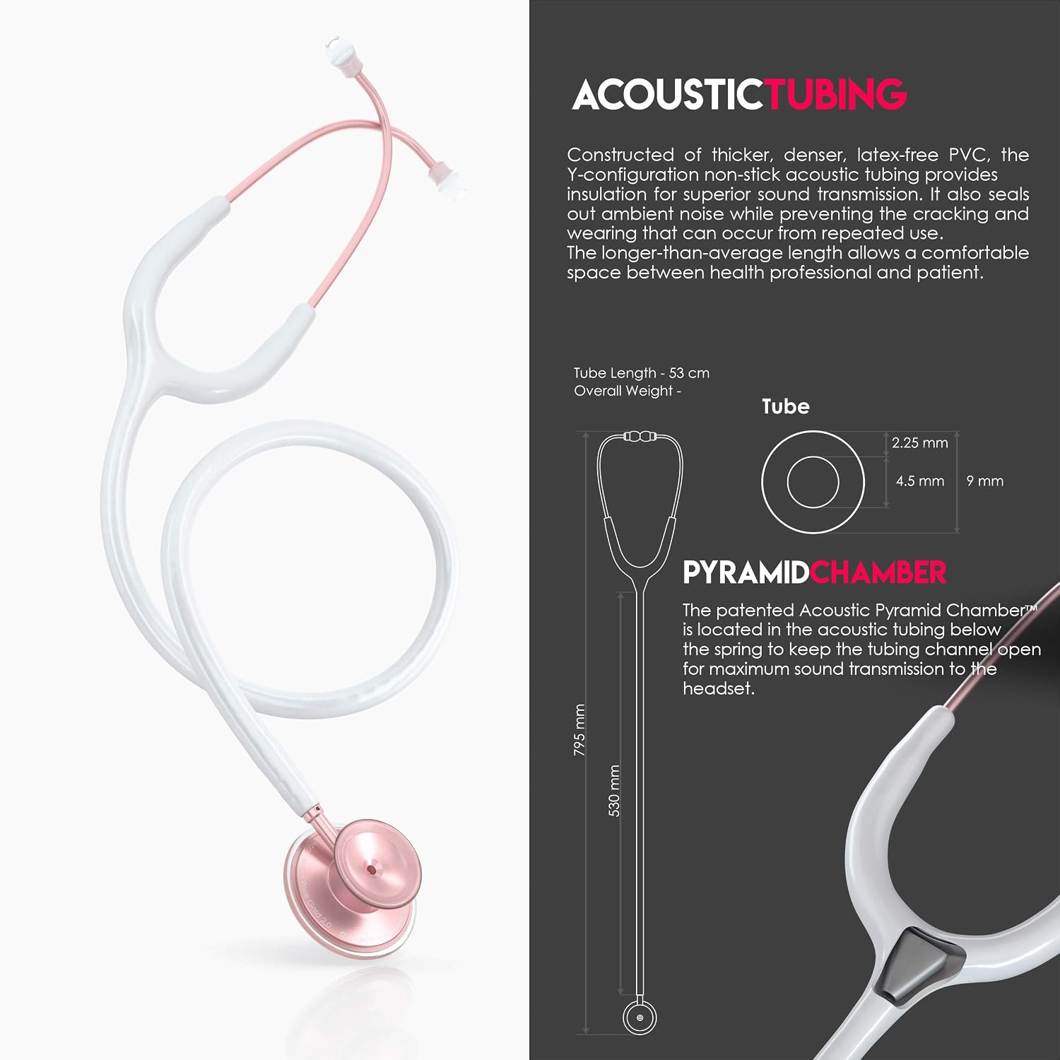 Acoustica Lightweight Stethoscope for Doctors, Nurses, Students, Home Health Use, Adult, Dual Head, White Tube