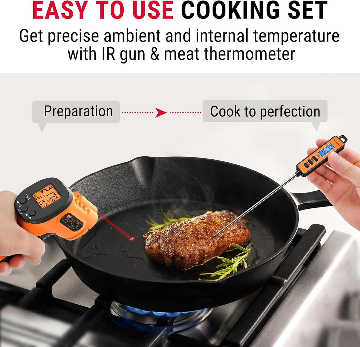 TempScan Infrared Thermometer Gun with Super Long Meat Probe