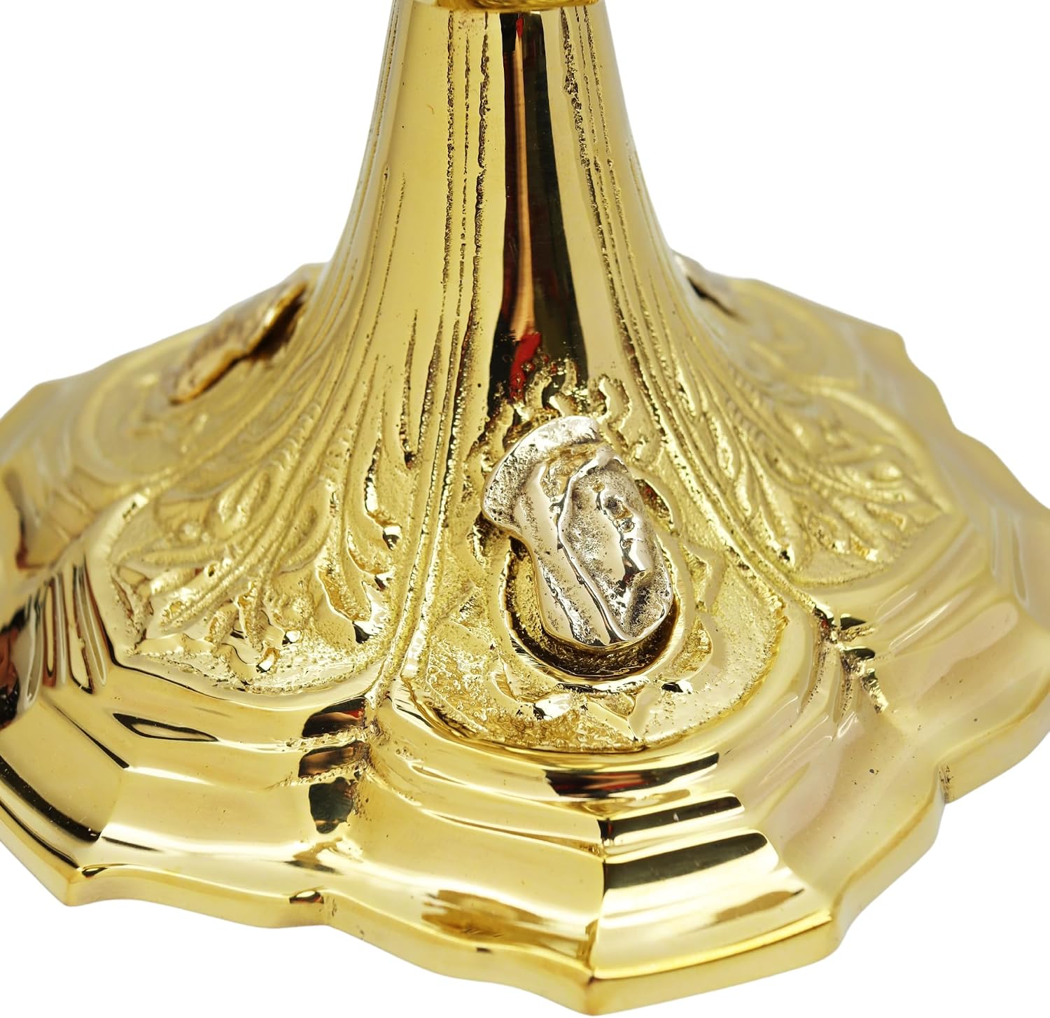 Embossed Brass Chalice and Paten Set, Catholic Church Communion Supplies, 9.5 x 5.5 Inch Goblet with 5” Diameter Plate