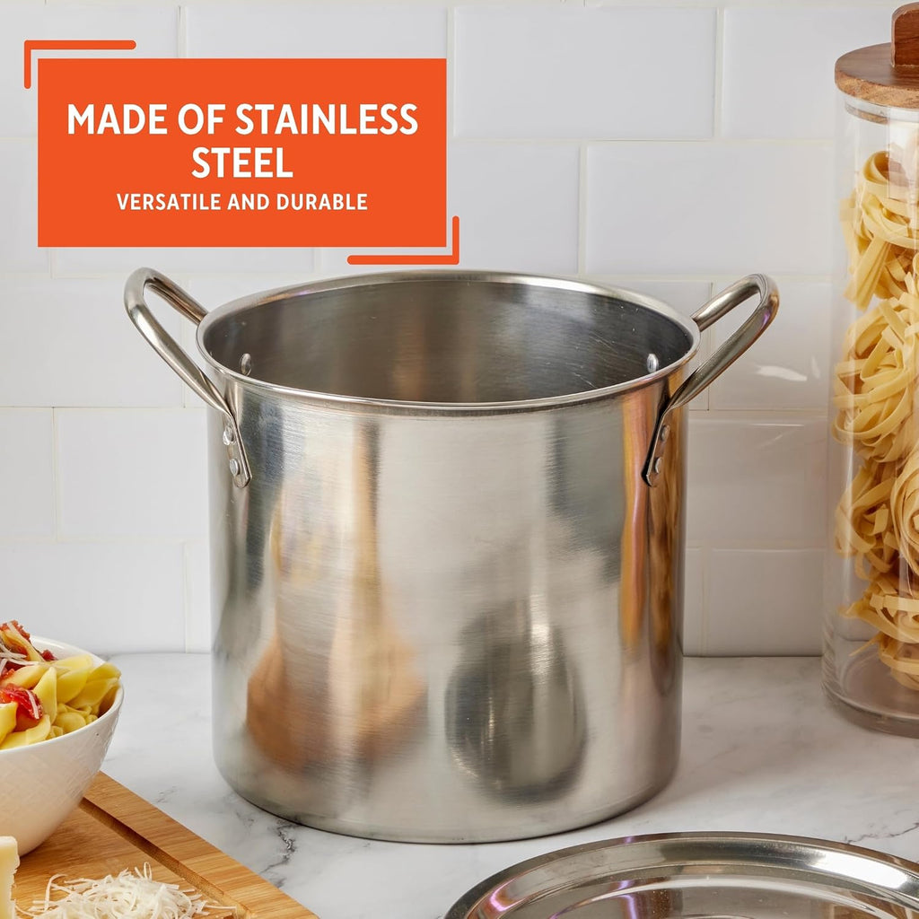 USA Stainless Steel Stock Pot with Lid 12-Quart, Silver | Mirror-Polished Finish, Riveted Side Handles with Lid