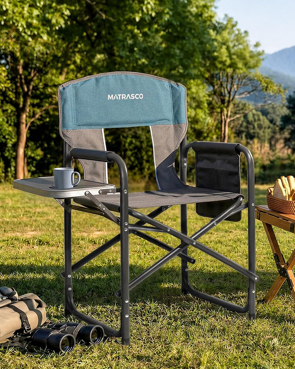 Oversized Director Camping Chair 2-Pack with Side Table, Blue | Heavy-Duty Steel Frame, Practical Side Table &