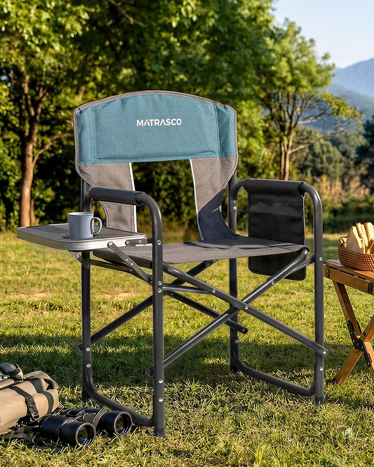 Oversized Director Camping Chair 2-Pack with Side Table, Blue | Heavy-Duty Steel Frame, Practical Side Table &