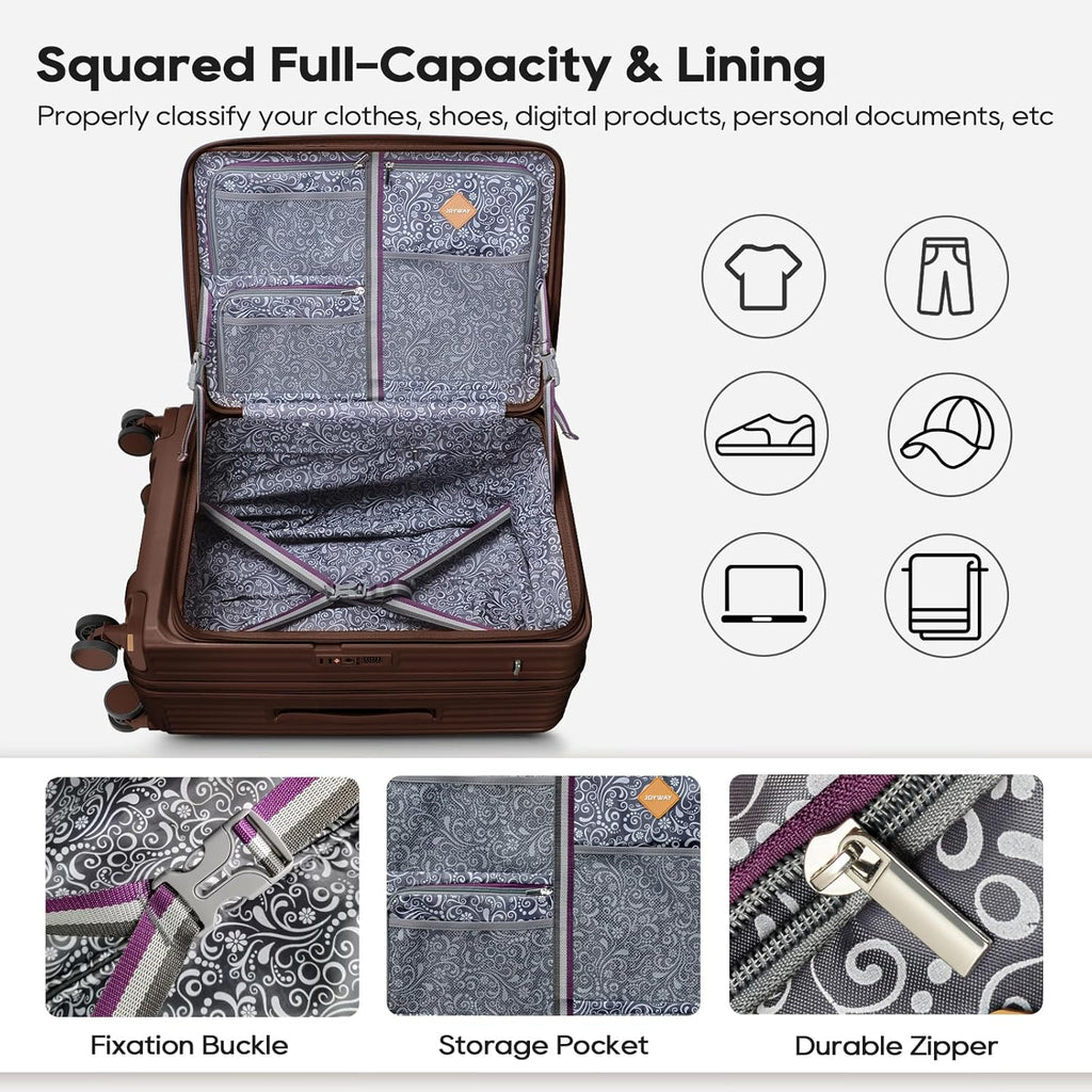 Luggage Sets 5 Piece with Front Pocket, Expandable Top Opening Suitcase Set, PC Hardside Carry on Suitcase with