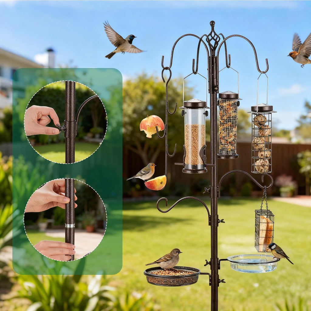 Bird Feeding Station Kit Pole Wild Bird Feeder Hanging Planter Hanger Multi Feeder Hanging with Metal Suet Feeder