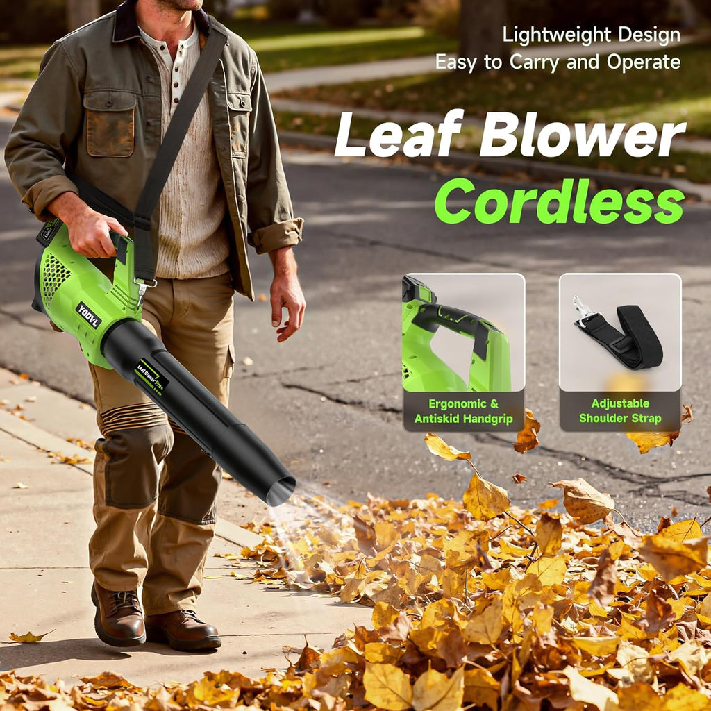 Leaf Blower Cordless, 650CFM Electric Leaf Blowers with 2 x 5.2Ah Batteries and Charger, 3 Speed Modes, 1 x