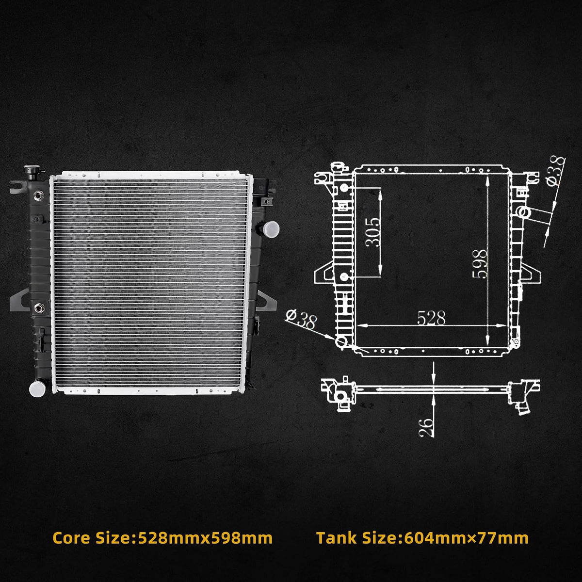 DWVO Aluminum Radiator Compatible 98-05 Explorer 4.0L, 99-08 Ranger 3.0L