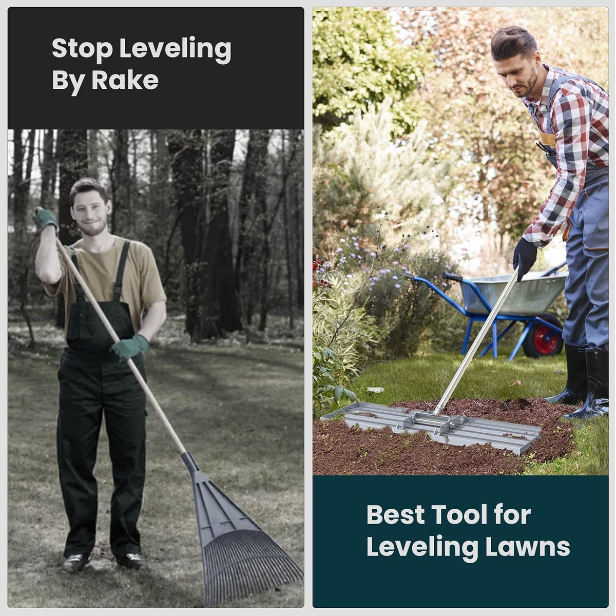 Lawn Leveling Rake 35x10 inch, (Professional-Grade) Lawn Leveler Tool with Stainless Steel Handle Rakes for Lawns