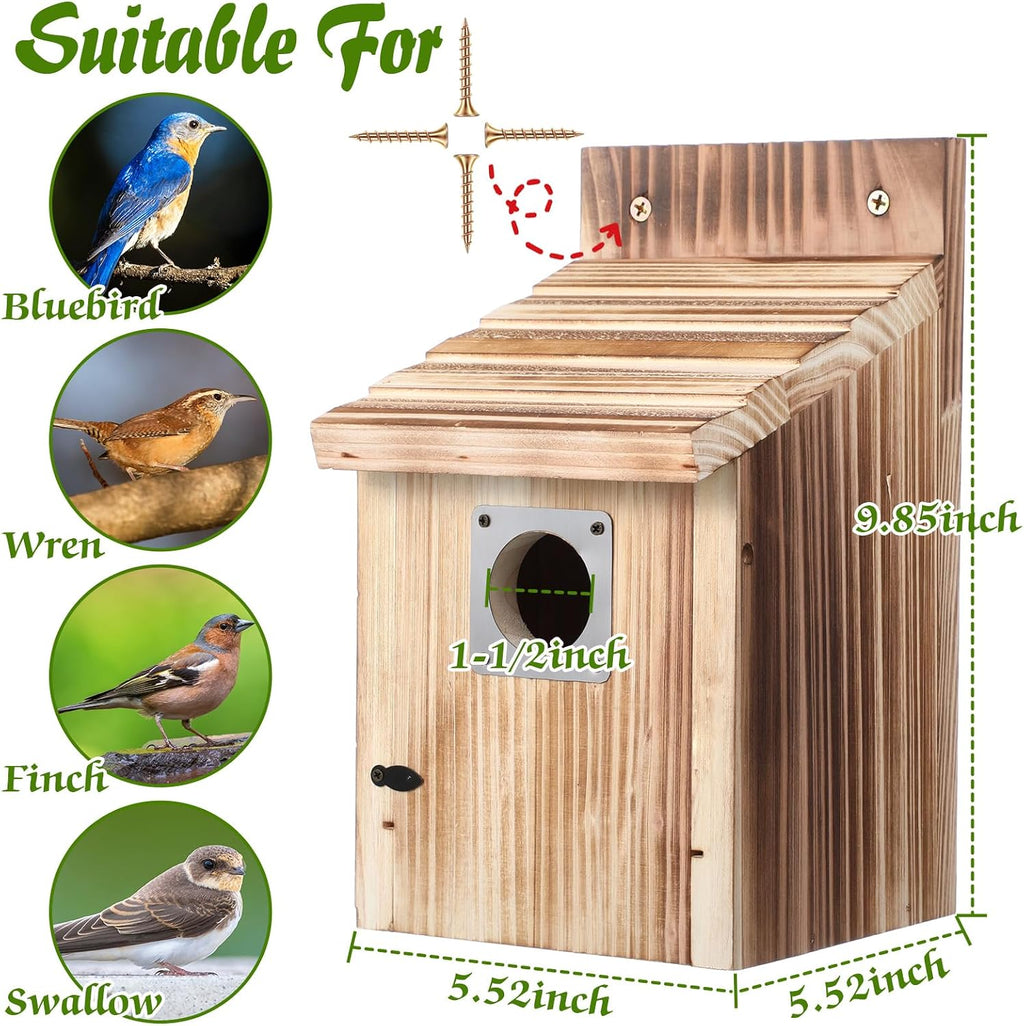 Bluebird Houses for Outside, 1-1/2” Entrance Hole Wooden Bird Houses for Outdoor with Metal Predator Guard, Secure