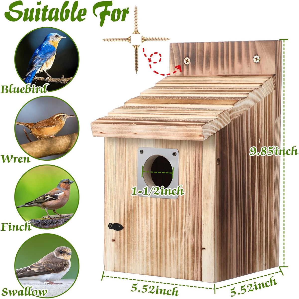 Bluebird Houses for Outside, 1-1/2” Entrance Hole Wooden Bird Houses for Outdoor with Metal Predator Guard, Secure