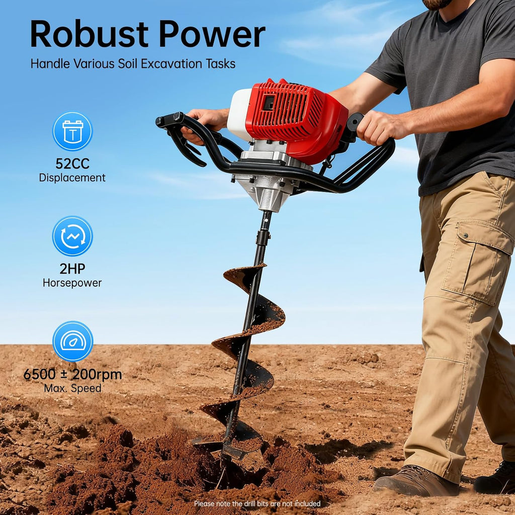Auger Post Hole Digger, Gas Powered Earth Post Hole Digger Post Holes Earth Digger Petrol Drill Borer Bulb Planting