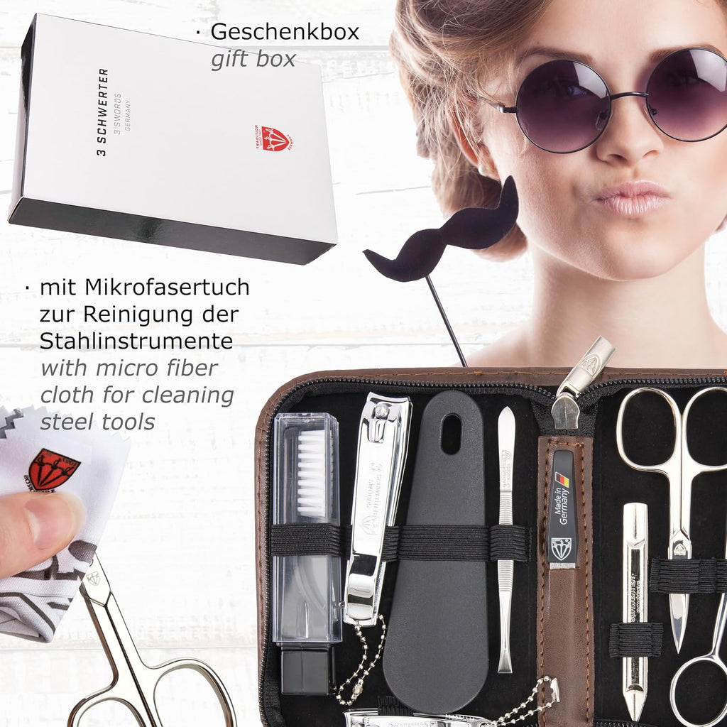 3 Swords Germany - brand quality 10 piece manicure pedicure grooming kit set for professional finger & toe nail care